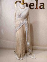 Net saree with sugar beads, tube beads diamond pattern and stitched blouse - Image 3