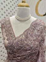 Net saree with stone, sequence floral and leafy jaal design - Image 2