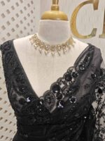 Net saree with sequence, beads floral jaal design and big paisely design - Image 8