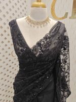 Net saree with sequence, beads floral jaal design and big paisely design - Image 7