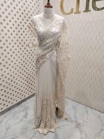 Net saree with sequence, beads floral jaal design and big paisely design - Image 6