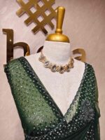 Net saree with cutbead floral design and sequence work on border - Image 3