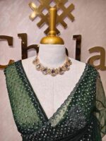 Net saree with cutbead floral design and sequence work on border - Image 2