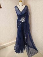 Net saree with cutbead floral design and sequence work on border - Image 10