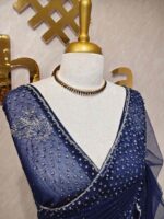 Net saree with cutbead floral design and sequence work on border - Image 9
