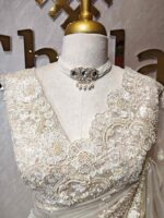 Organza with small floral work and pearl, thread embroidery scallop border - Image 16