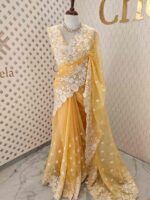 Organza with small floral work and pearl, thread embroidery scallop border - Image 15