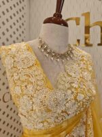 Organza with small floral work and pearl, thread embroidery scallop border - Image 14
