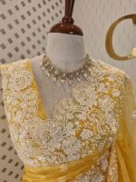 Organza with small floral work and pearl, thread embroidery scallop border - Image 13