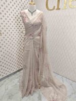 Organza with floral beaded digital print and beaded scallop border - Image 18