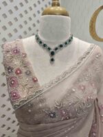 Organza with floral beaded digital print and beaded scallop border - Image 16