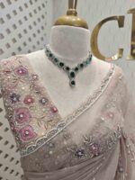 Organza with floral beaded digital print and beaded scallop border - Image 17