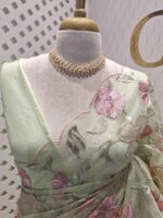 Organza with multi colour floral and leafy work and scallop border - Image 4