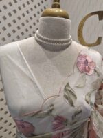 Organza with multi colour floral and leafy work and scallop border - Image 2