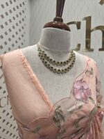 Organza with multi colour floral and leafy work and scallop border - Image 8