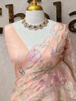 Organza with multi colour floral and leafy work and scallop border - Image 13