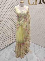 Organza with multi colour floral and leafy work and scallop border - Image 12