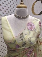 Organza with multi colour floral and leafy work and scallop border - Image 10