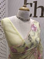 Organza with multi colour floral and leafy work and scallop border - Image 11