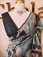 Turkish organza with full body marble like pattern and scallop border