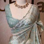 Organza with turkish dripping stripes and scallop border