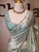 Organza with turkish dripping stripes and scallop border