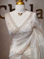 Organza with turkish geometric pattern on pallu and sequence work on body - Image 4