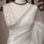 Organza with turkish geometric pattern on pallu and sequence work on body