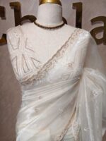 Organza with turkish geometric pattern on pallu and sequence work on body