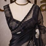 Organza with turkish large flowers on pallu like diagonal view