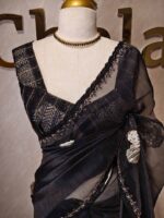 Organza with turkish large flowers on pallu like diagonal view
