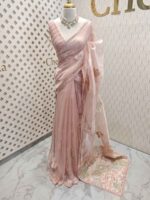 Organza with turkish large flowers on pallu like diagonal view - Image 9