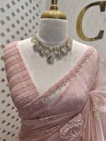 Organza with turkish large flowers on pallu like diagonal view - Image 8