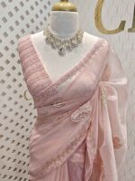 Organza with turkish large flowers on pallu like diagonal view - Image 7