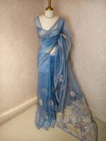 Organza with turkish large flowers on pallu like diagonal view - Image 6