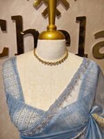 Organza with turkish large flowers on pallu like diagonal view - Image 5