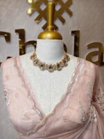 Organsa with Turkish floral applique work and sequence scallop border - Image 2