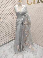 Organza with big flower applique and its stem thread work - Image 27