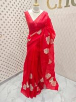 Organza with big flower applique and its stem thread work - Image 24
