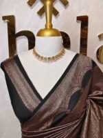 Soft katan with all-over intricate semicircle pattern and scalloped floral woven design - Image 5