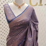 Soft katan with floral, veiny designs and zigzag pattern on border
