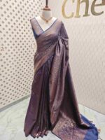 Soft katan with floral, veiny designs and zigzag pattern on border - Image 3
