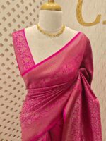 Soft katan with floral, veiny designs and zigzag pattern on border - Image 10