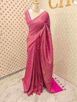 Soft katan with floral, veiny designs and zigzag pattern on border - Image 12