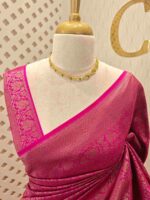 Soft katan with floral, veiny designs and zigzag pattern on border - Image 11