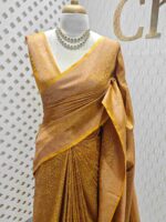 Soft katan with floral, veiny designs and zigzag pattern on border - Image 7