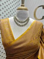 Soft katan with floral, veiny designs and zigzag pattern on border - Image 8