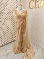 Tissue organza with mango shaped pearl embroidery design on border - Image 7