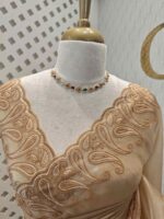 Tissue organza with mango shaped pearl embroidery design on border - Image 5