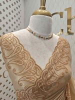 Tissue organza with mango shaped pearl embroidery design on border - Image 6